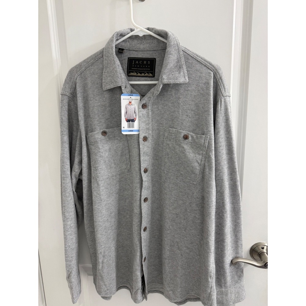 Jachs New York Mens Knit Long Sleeve Button Down Shirt Light Grey Large NWT
